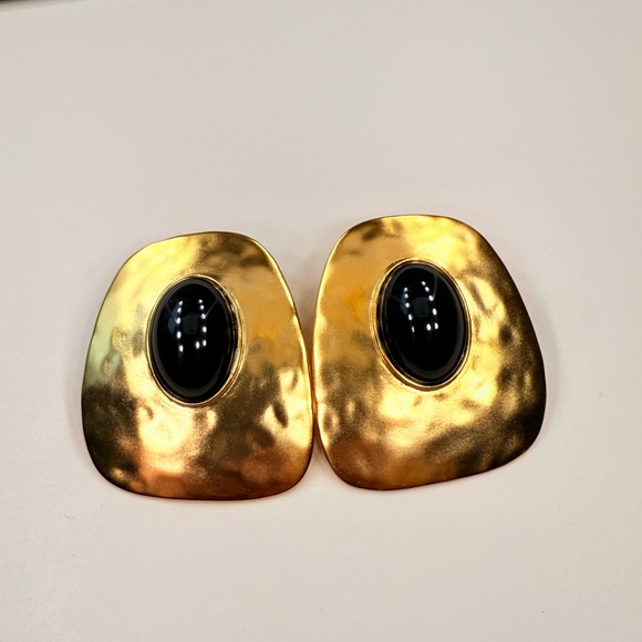 ✨ Saint Laurent Hammered Gold & Black Clip-On Earrings – Modern Statement Design - Picture 3 of 7